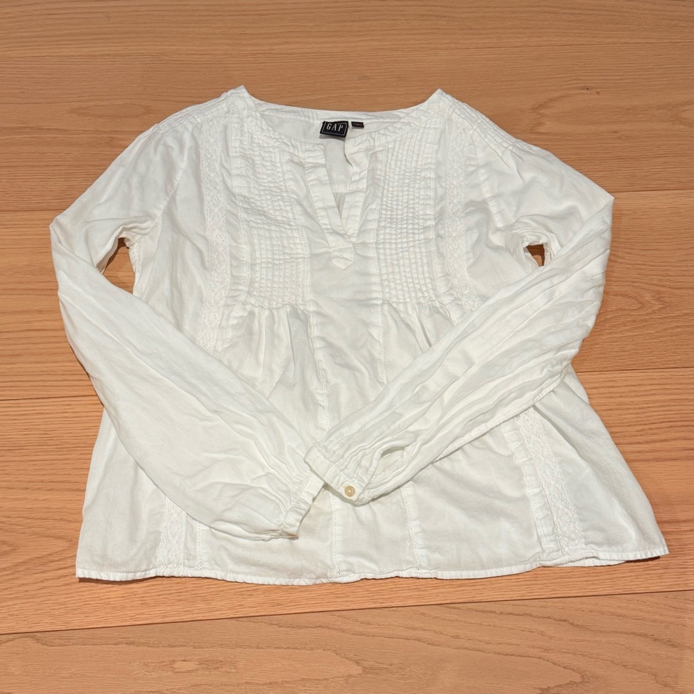 GAP White Pintuck balloon sleeve Peasant Blouse